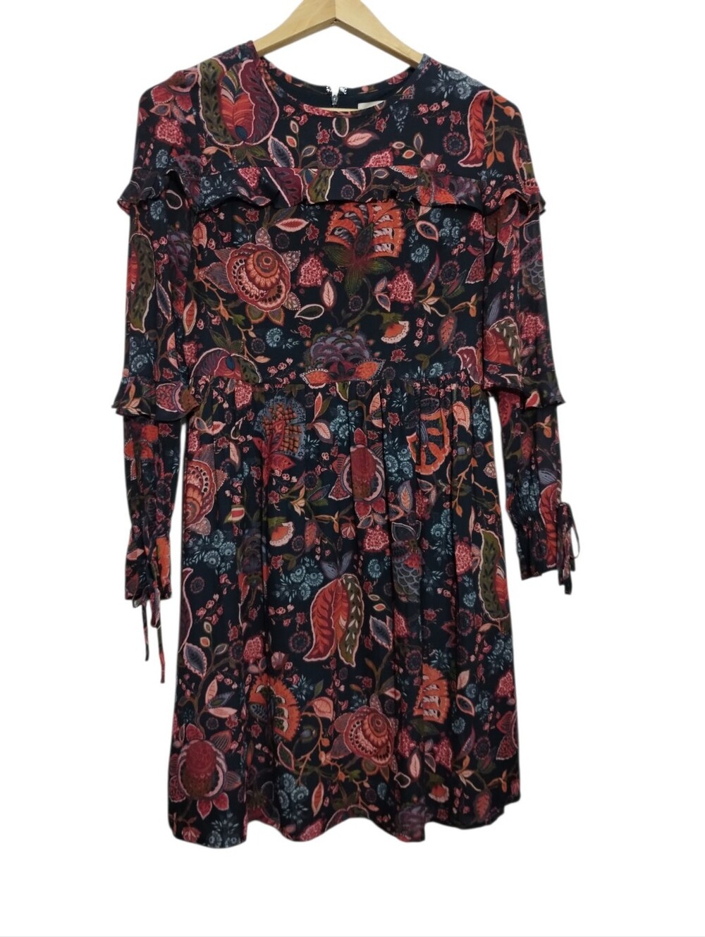 LOFT Hydrangea Bouquet Ruffle Long Sleeve Dress Womens 2 Boho Cottagecore